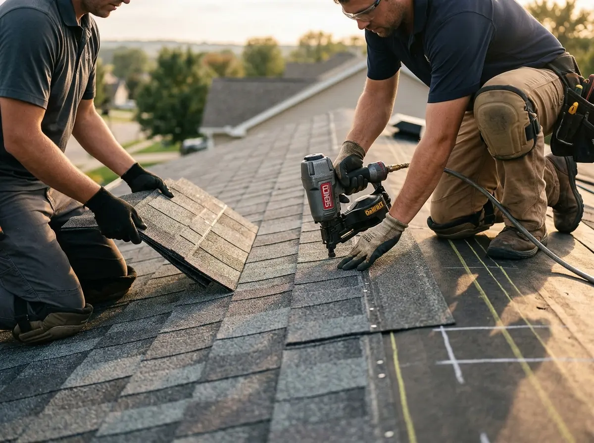 Professional roofer working on a residential roof in Black Mountain